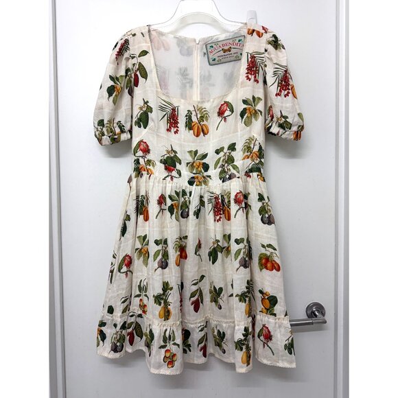 Agua Bendita Pomelo Frutas Mini Dress Linen White Fruit Floral Print XL - Picture 2 of 16
